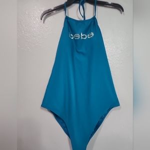 BEBE HALTER TEAL PADDED ONE PIECE BIKINI ( Rhinestone )